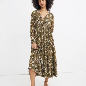 Madewell Cinch-Waist Tiered MIDI Dress in Wildblooms, Small